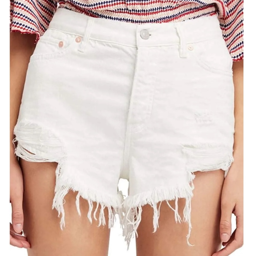 We The Free White Distressed Cut Off Shorts